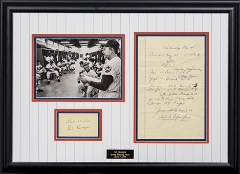 1970 Gil Hodges Hand Written Spring Training Notes and Cut Signature In Framed Photo Display (Steiner & Beckett)